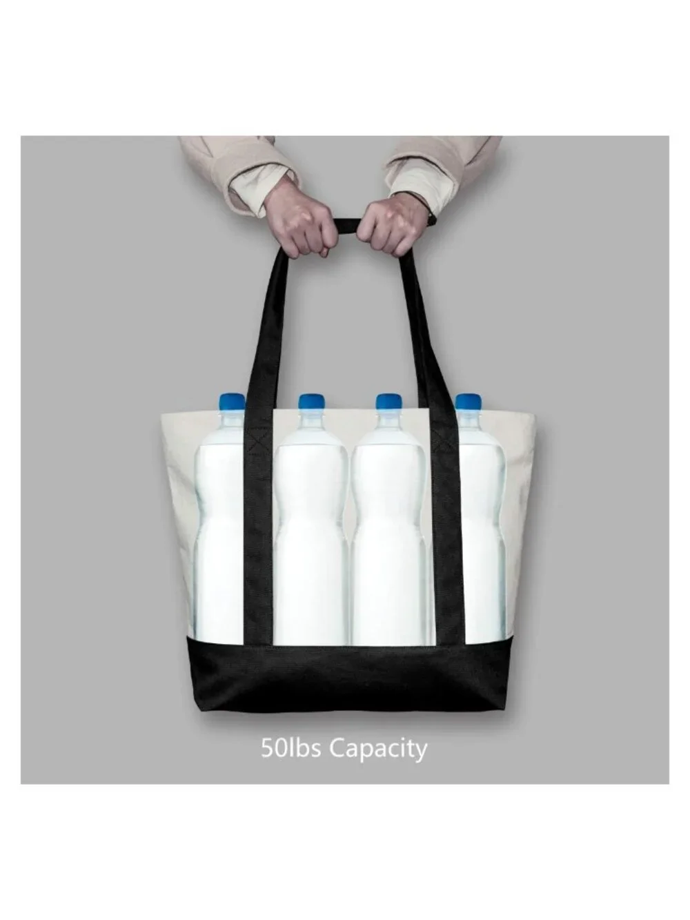Large Canvas Tote Bag Cotton Zippered Reusable Grocery Shopping Bag